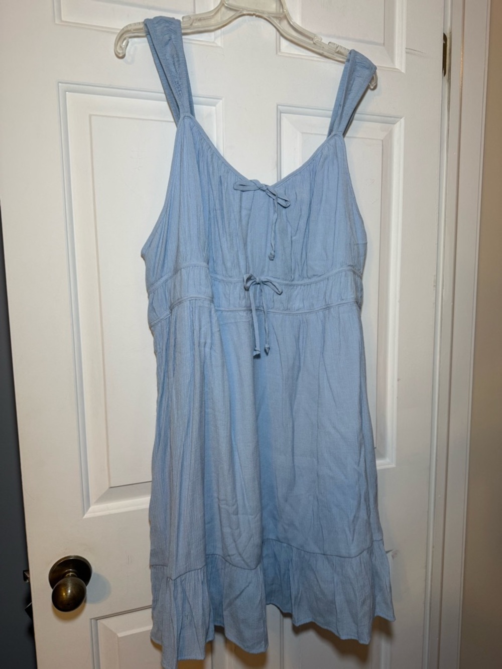 Romantic Light Blue Crepe Mini Dress Tie V Neck 2X Plus NWT Ruffle Tiered Whimsy